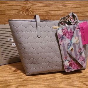 Betsey Johnson Purse and matching pouch hearts embossed flowers